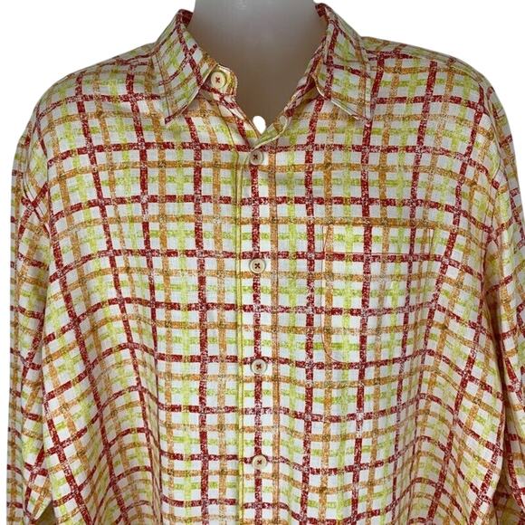 Tommy Bahama Relax Linen Button Front Shirt Mens XL X-Large Plaid Orange Yellow - Picture 1 of 8